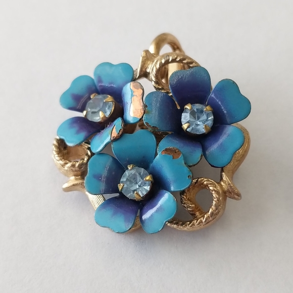 VTG. Avon Blue, Purple & Gold Tone & Blue RhinestoneFlower Clip On Earrings - Picture 3 of 13